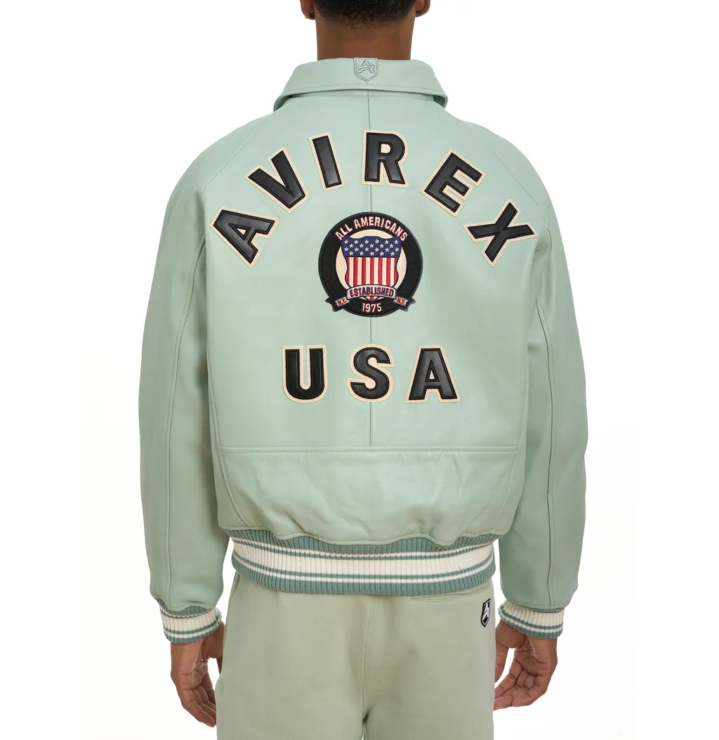 Shop Best High Sale Avirex Fashion Aviator Bomber Seafoam Leather Jackets For Sale