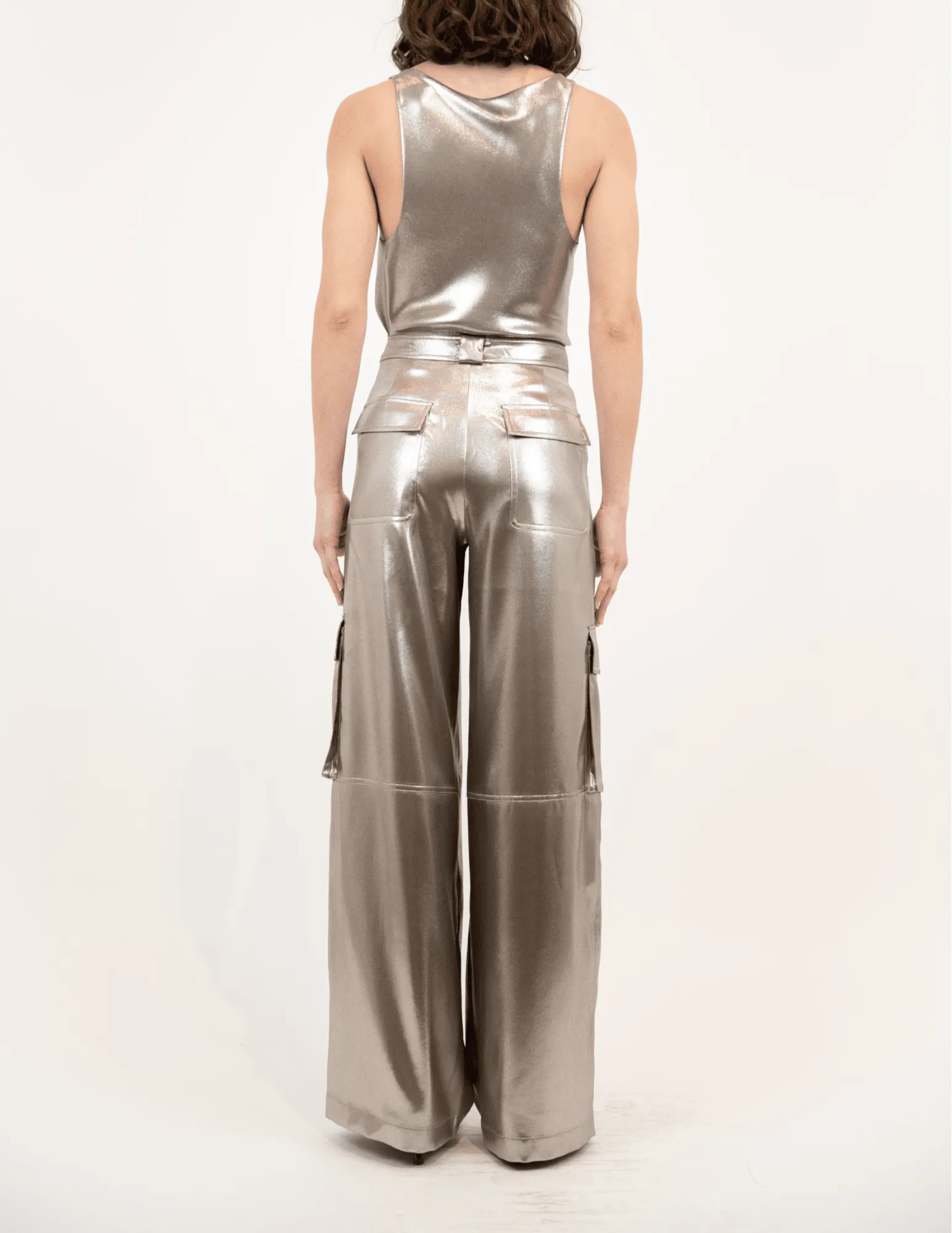 Simkhai Beatriz Metallic Satin Cargo Pant