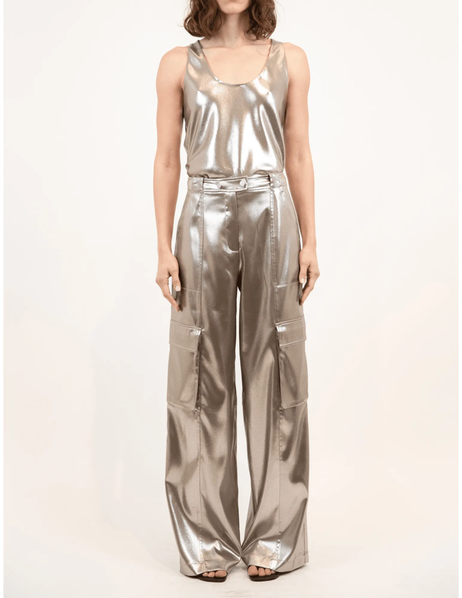 Simkhai Beatriz Metallic Satin Cargo Pant