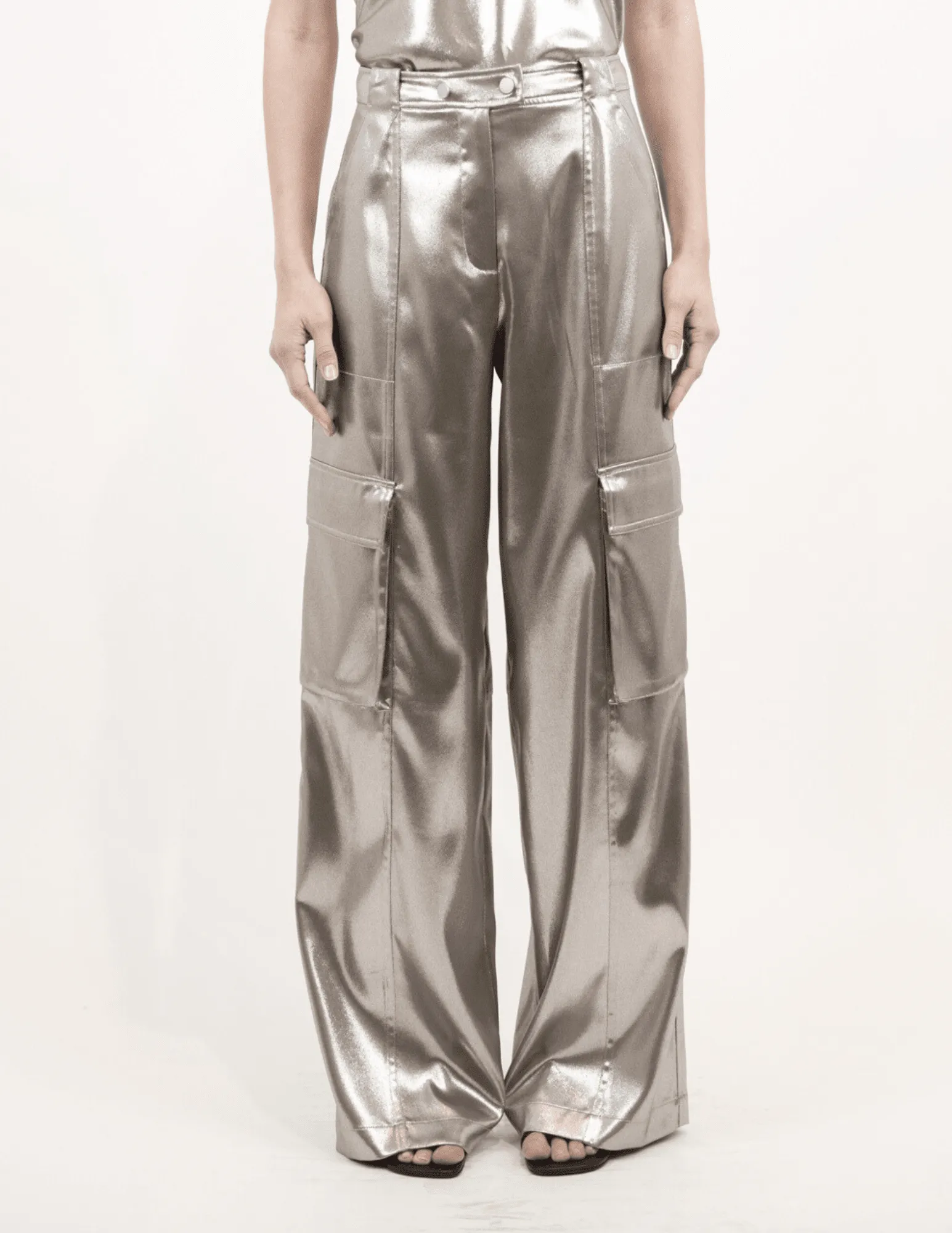 Simkhai Beatriz Metallic Satin Cargo Pant