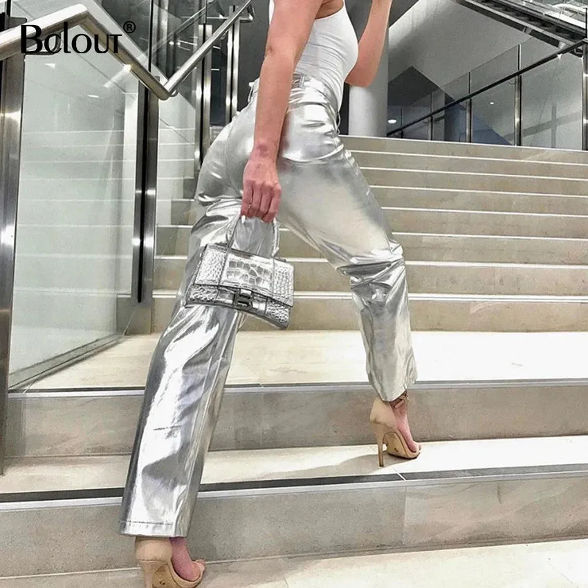 Sparkling Metallic Straight-Leg Pants