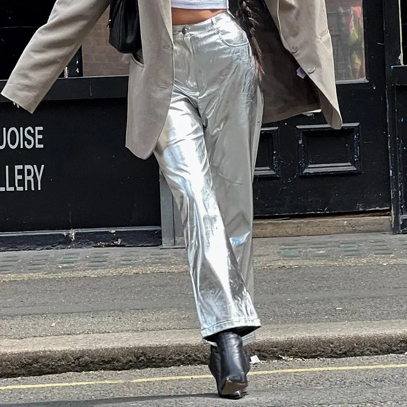 Sparkling Metallic Straight-Leg Pants