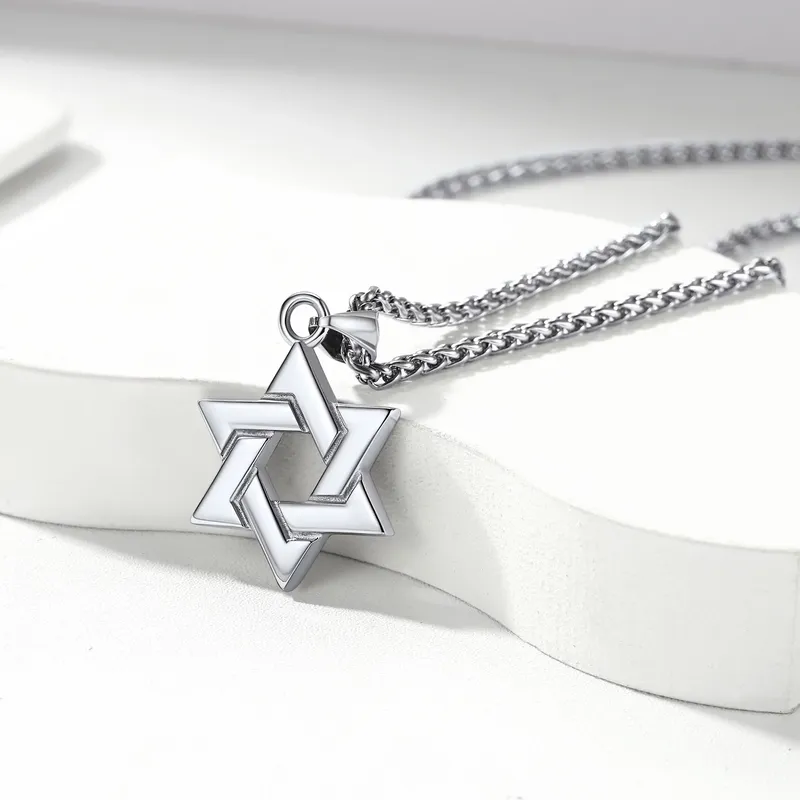 Stainless Steel Jewish Star of David Necklace - Hexagram Pendant Necklace