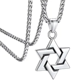 Stainless Steel Jewish Star of David Necklace - Hexagram Pendant Necklace