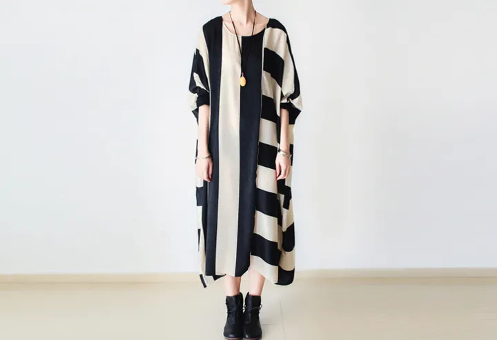 Strip Women Dresses Loose Style Silk Cotton Spring Women Dresses