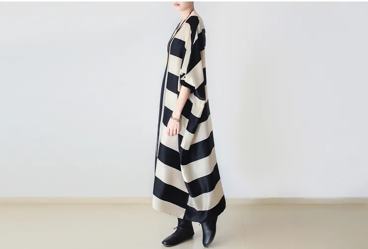 Strip Women Dresses Loose Style Silk Cotton Spring Women Dresses