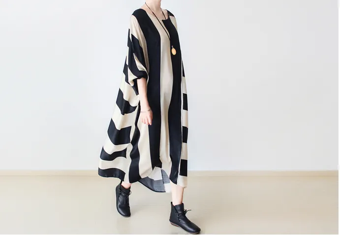 Strip Women Dresses Loose Style Silk Cotton Spring Women Dresses