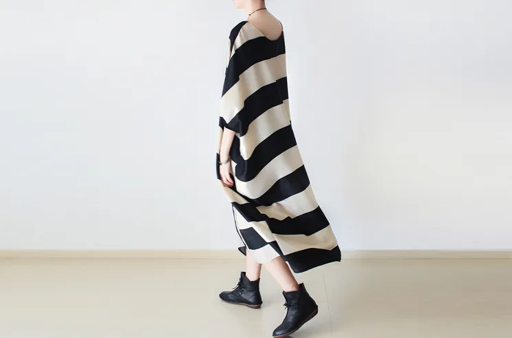 Strip Women Dresses Loose Style Silk Cotton Spring Women Dresses