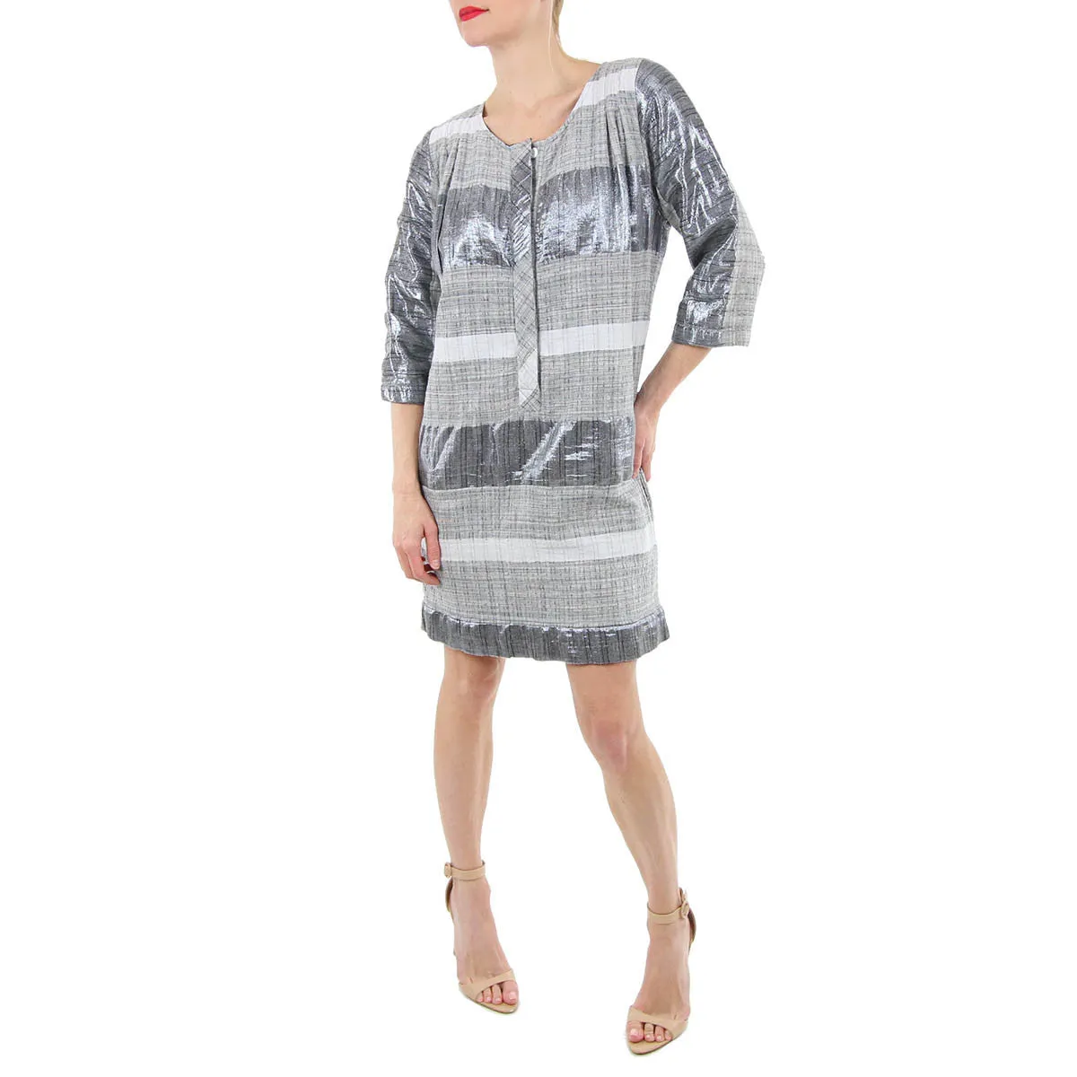 Studio Shift Dress in Grey Metallic