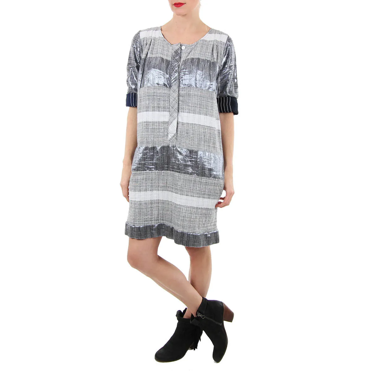 Studio Shift Dress in Grey Metallic