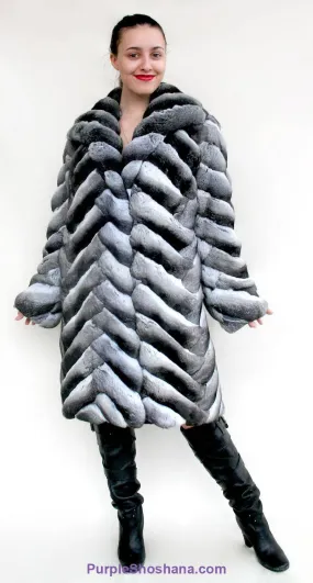 Stunning Black Velvet Genuine Chinchilla Fur Coat S/M