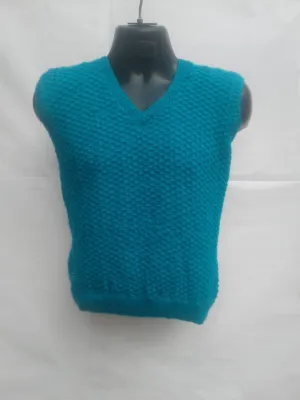 Stylish Look WithTeal Handmade Knitted Half Pullover For Men