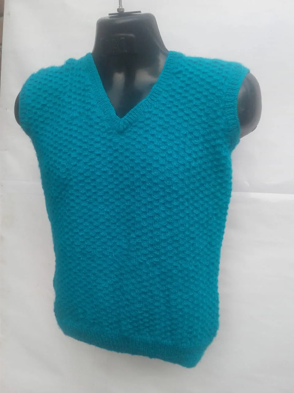 Stylish Look WithTeal Handmade Knitted Half Pullover For Men