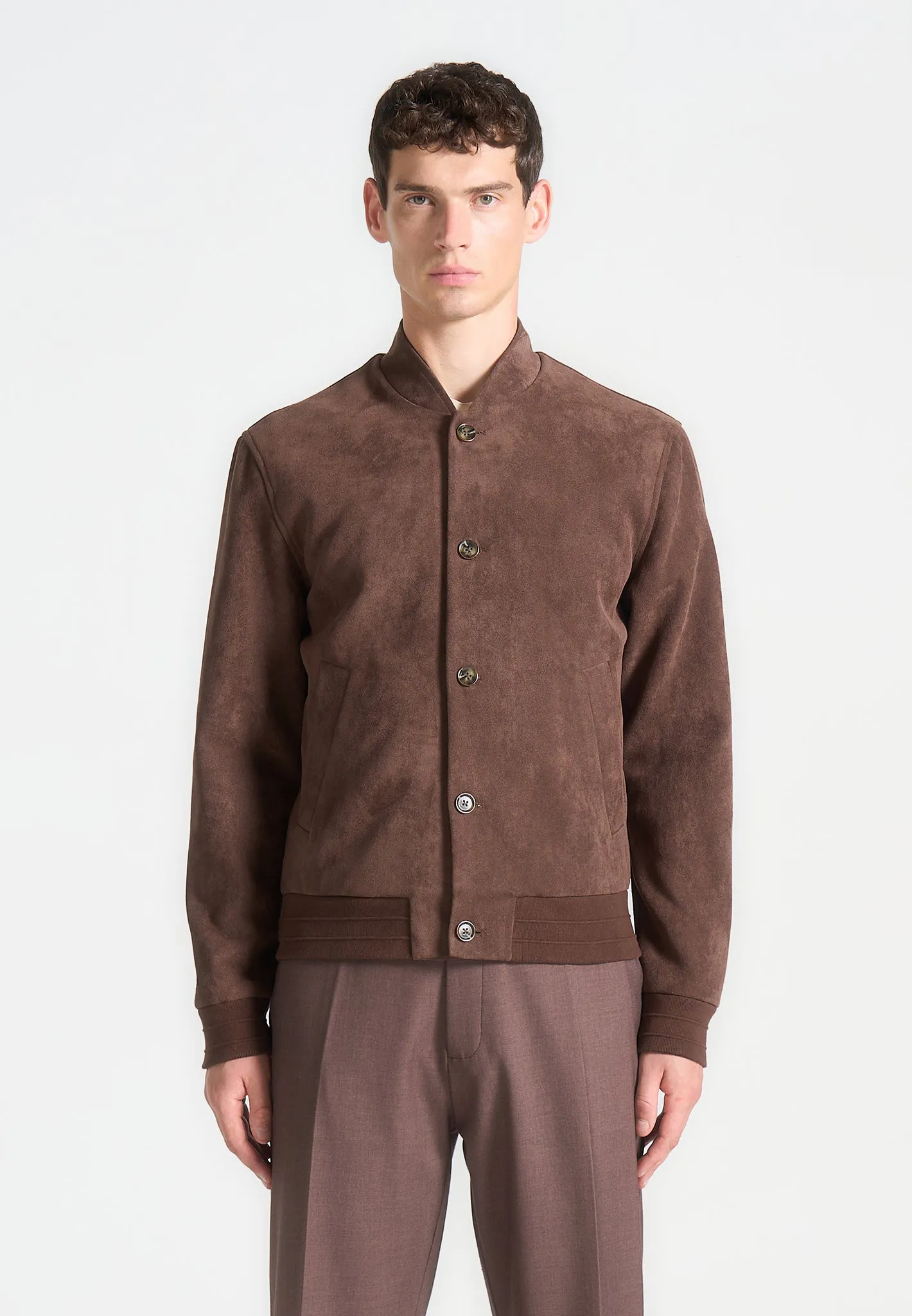 Suede Bomber Jacket - Brown