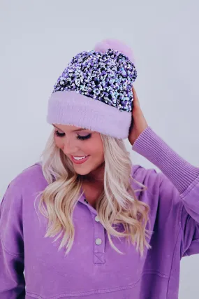 Suzie Sequin Pom Beanie - Lavender