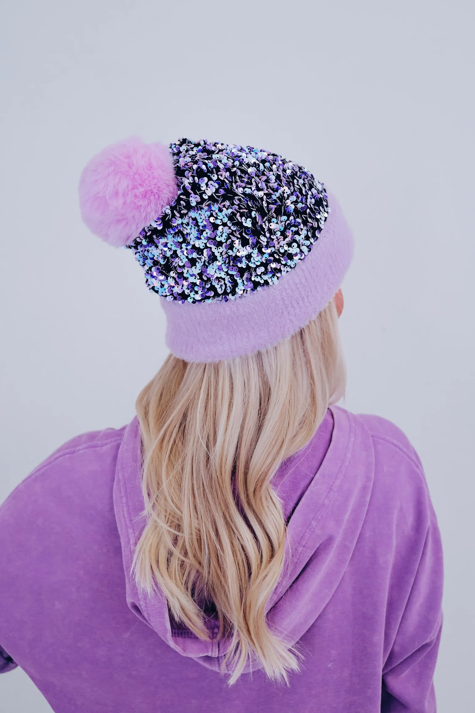 Suzie Sequin Pom Beanie - Lavender