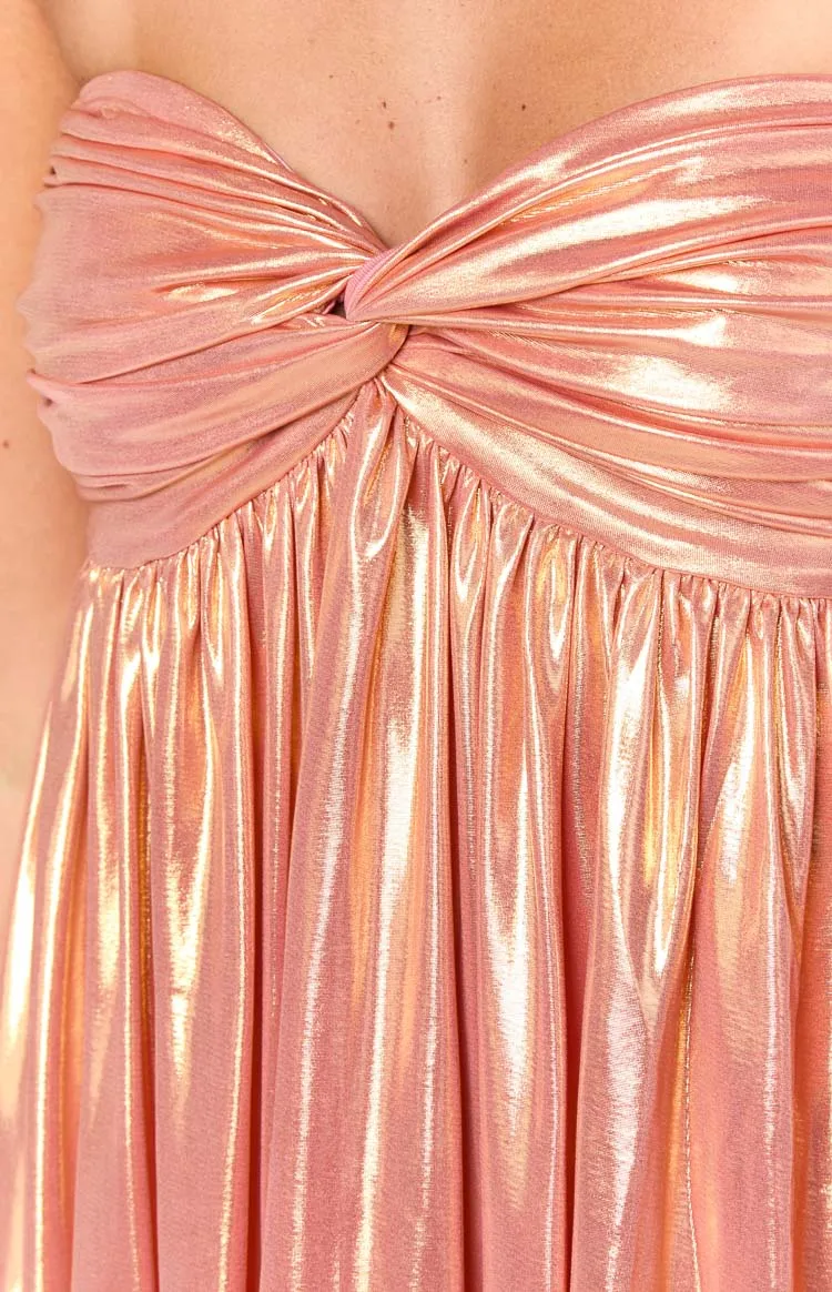 Suzu Orange Metallic Strapless Mini Dress