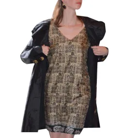 Tantric Black and Beige Print Upcycled Sari Silk Dress