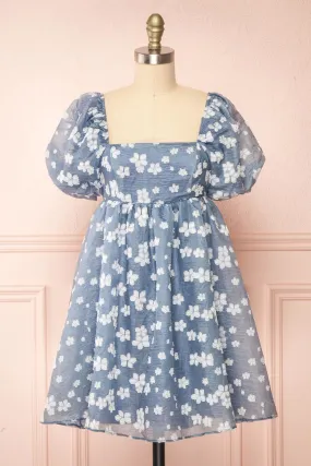 Tarjanne | Blue Babydoll Dress w/ Flowers