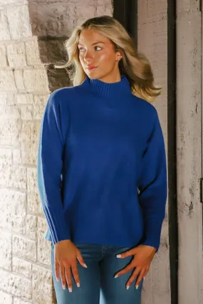 Tenlea Hunter - Cashmere Dolman Stand Neck Sweater in Admiral Blue