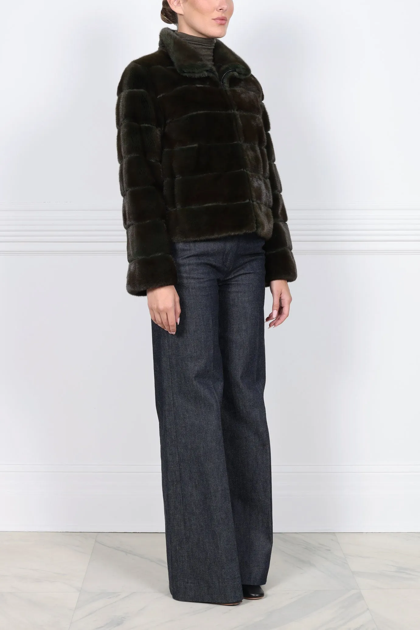 The Danielle Horizontal Mink Jacket in Loden