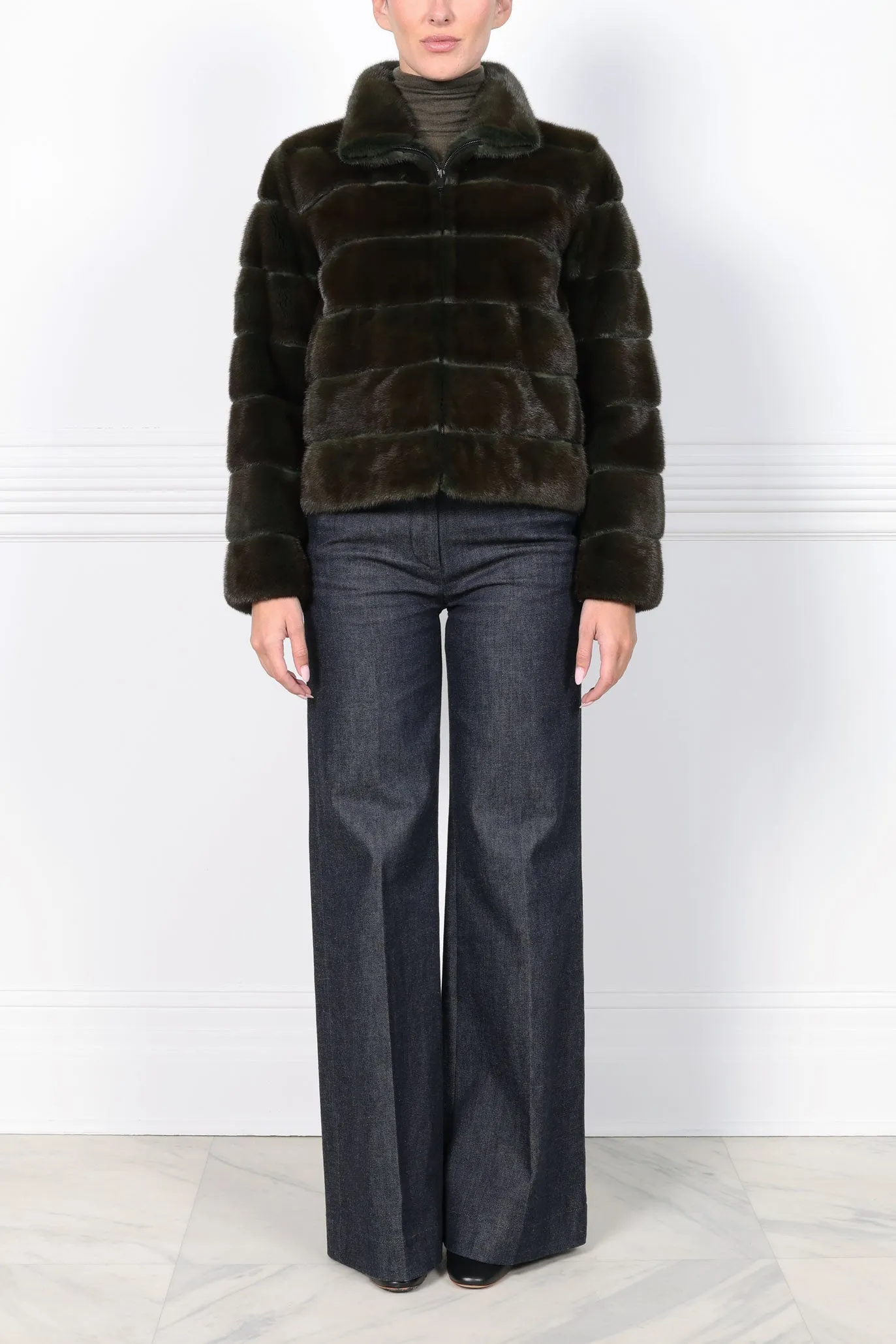 The Danielle Horizontal Mink Jacket in Loden