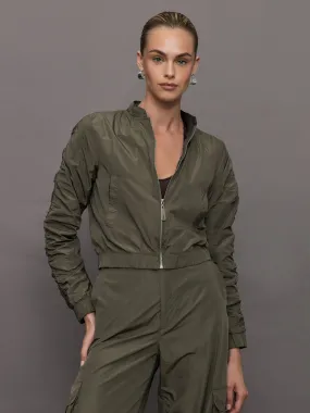 Theia Zip Taffeta Bomber Jacket - Army