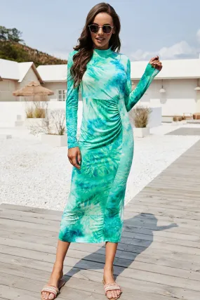 Tie Dye Mock Neck Long Sleeve Dress