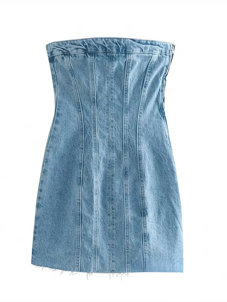 Toleet Bare-Shoulder Blue Denim Dress