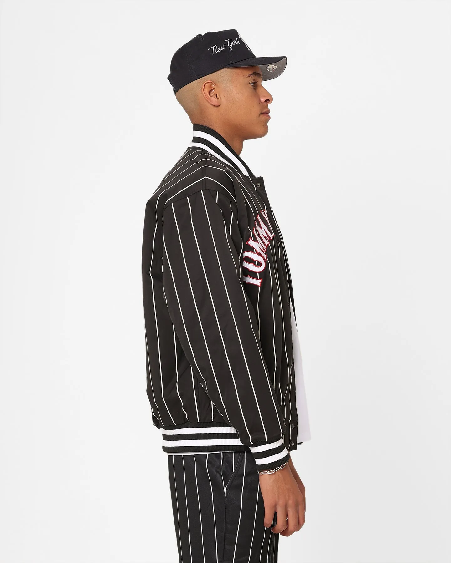 Tommy Jeans Relaxed Pinstripe Bomber Jacket Black