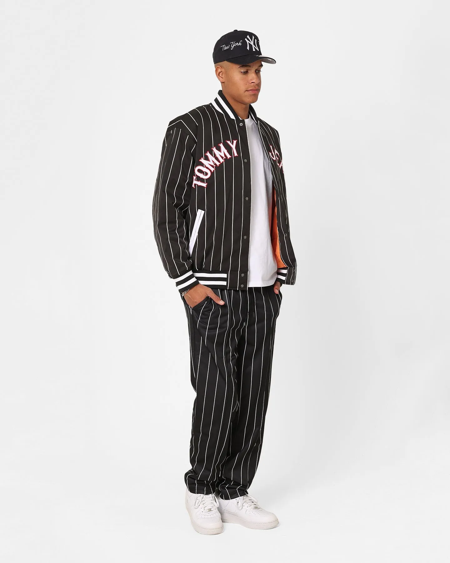 Tommy Jeans Relaxed Pinstripe Bomber Jacket Black