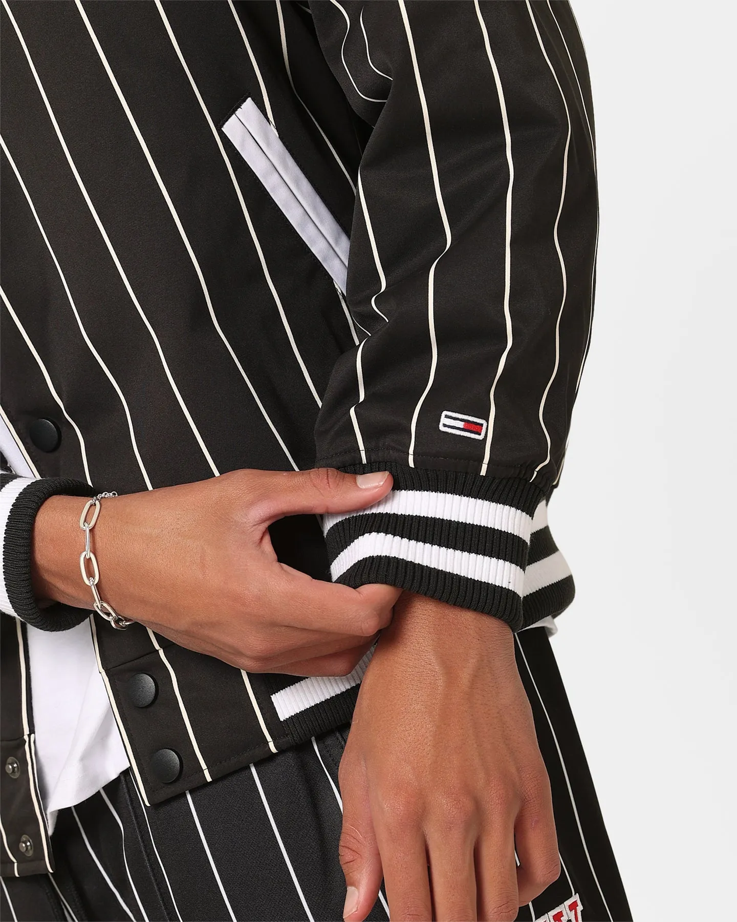 Tommy Jeans Relaxed Pinstripe Bomber Jacket Black