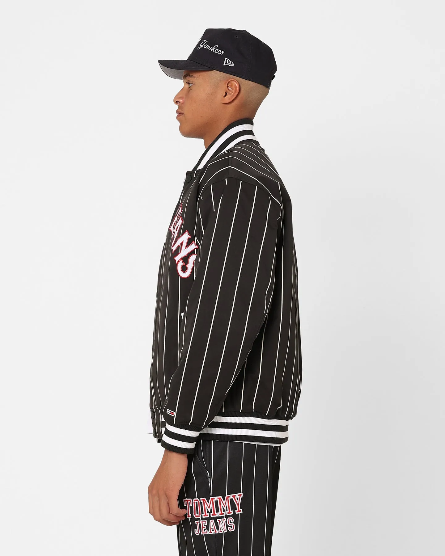 Tommy Jeans Relaxed Pinstripe Bomber Jacket Black