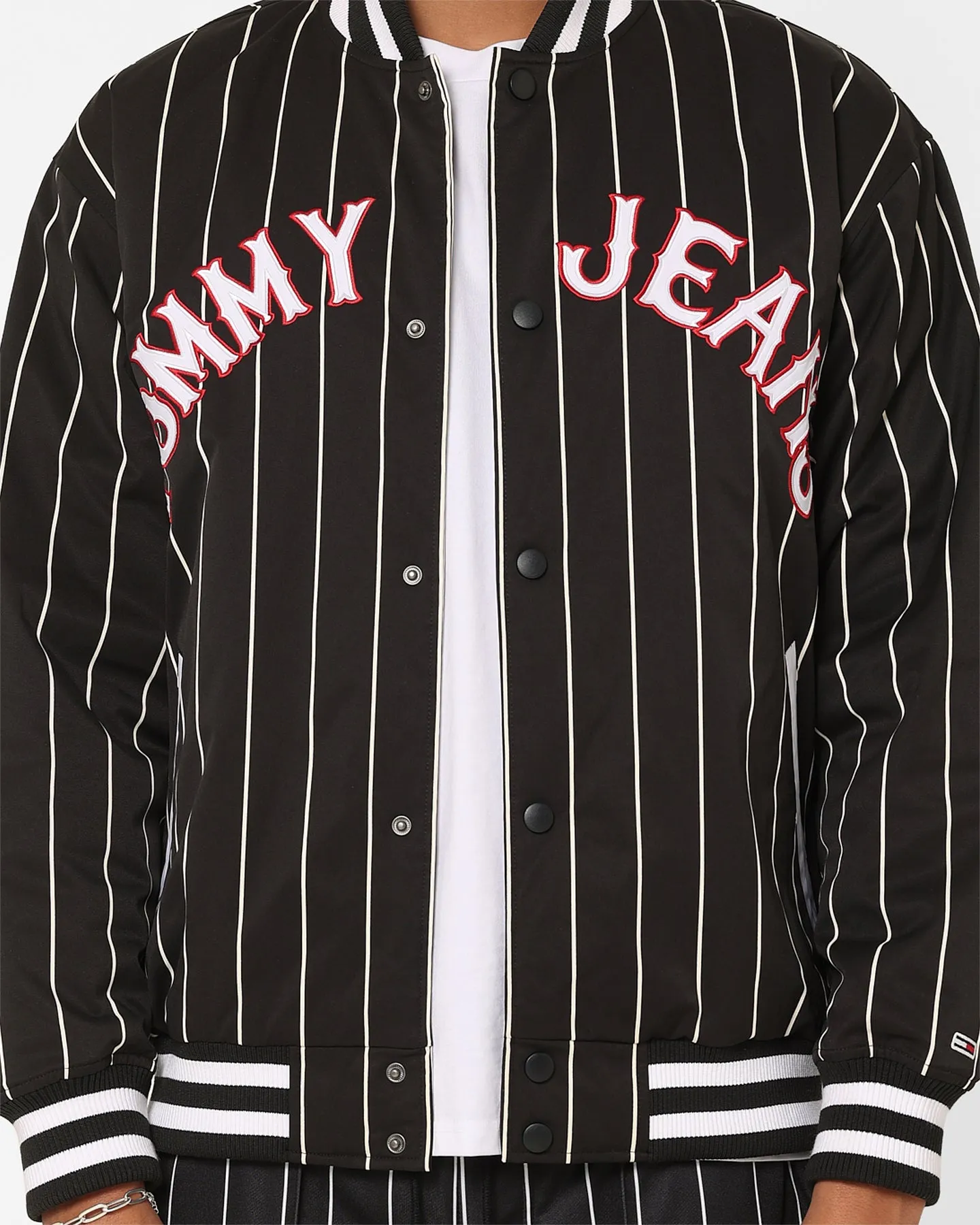 Tommy Jeans Relaxed Pinstripe Bomber Jacket Black