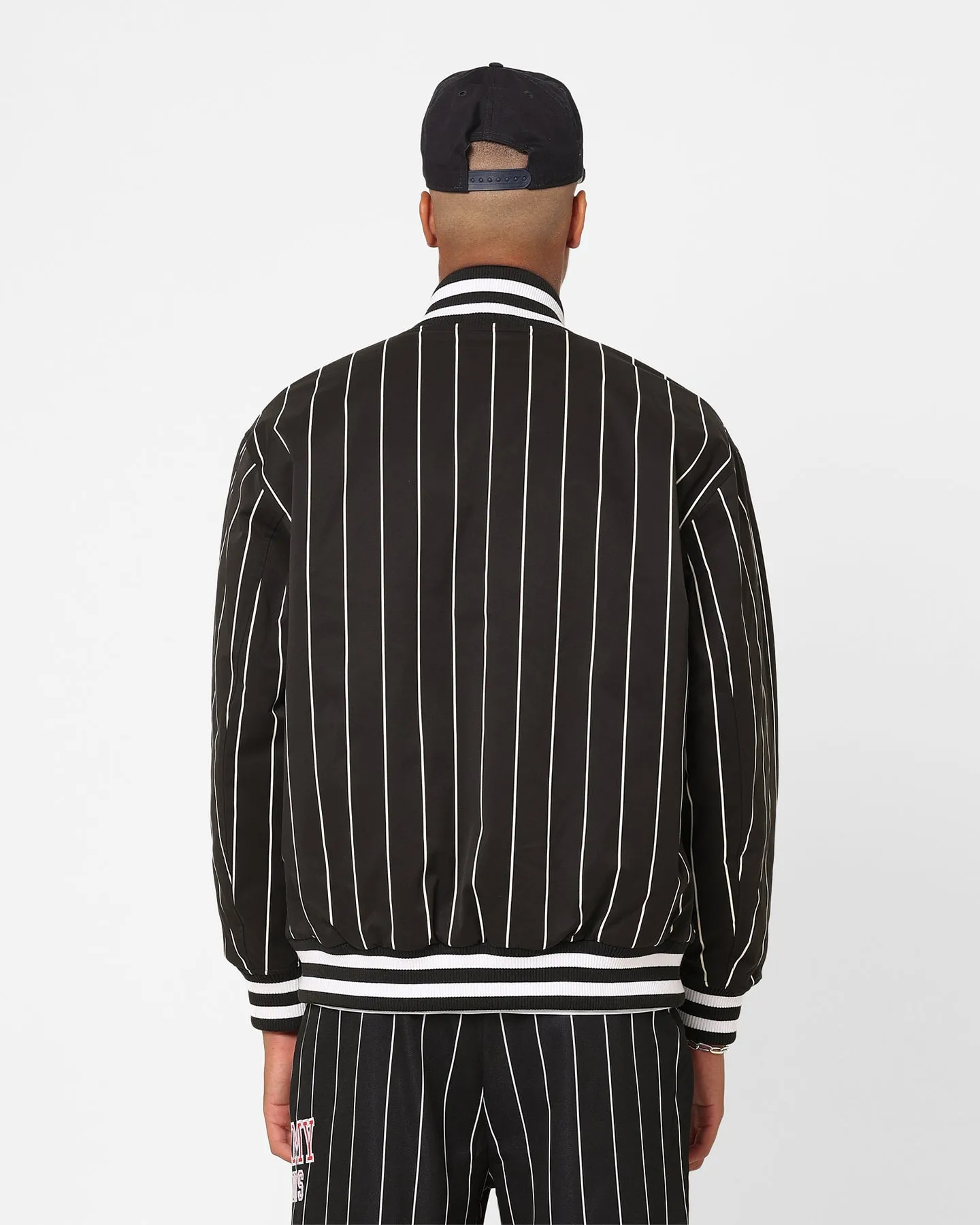 Tommy Jeans Relaxed Pinstripe Bomber Jacket Black