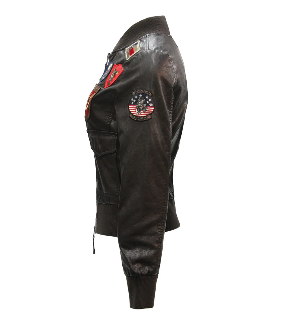 TOP GUN® WOMEN'S VEGAN LEATHER BOMBER JACKET