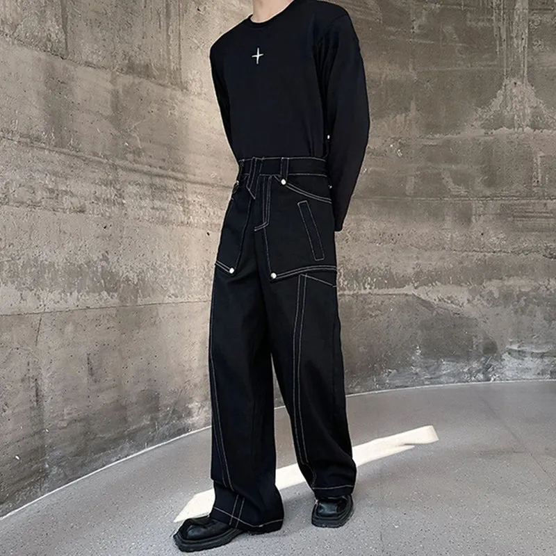 Topstitched Metallic Layered Cargo Pants