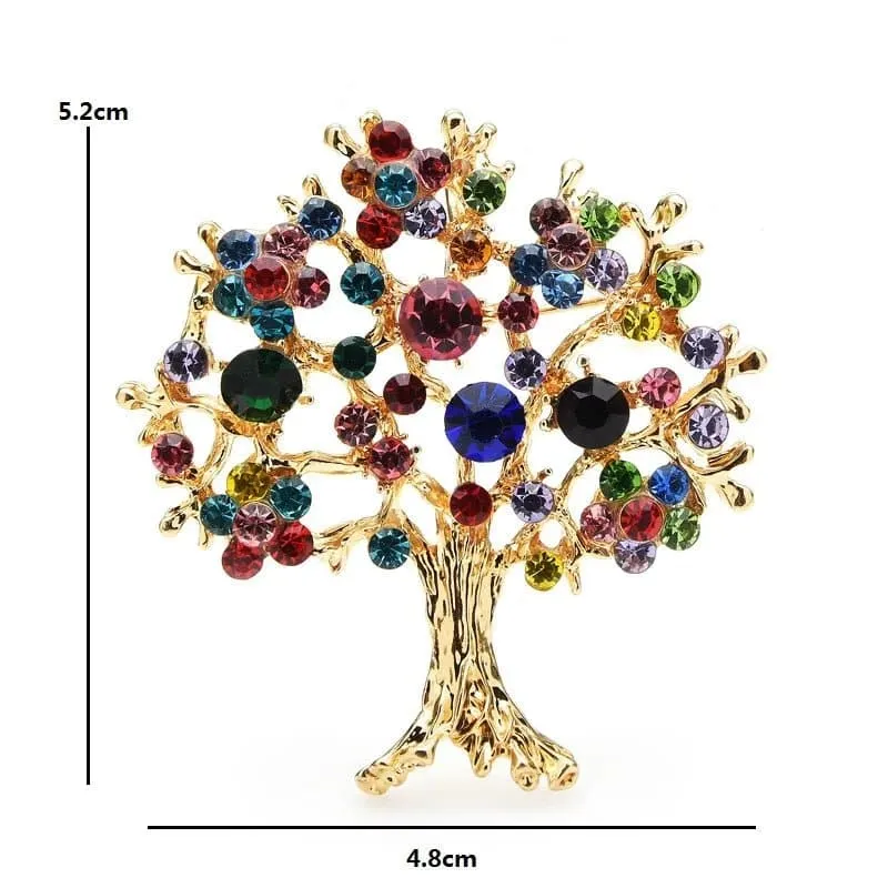 Tree of Life Multicolor Rhinestone Brooch - Elegant Statement Jewelry