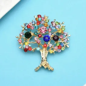 Tree of Life Multicolor Rhinestone Brooch - Elegant Statement Jewelry