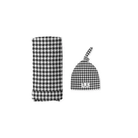 TUK Black Houndstooth Swaddle and Beanie Set 0-6 Months