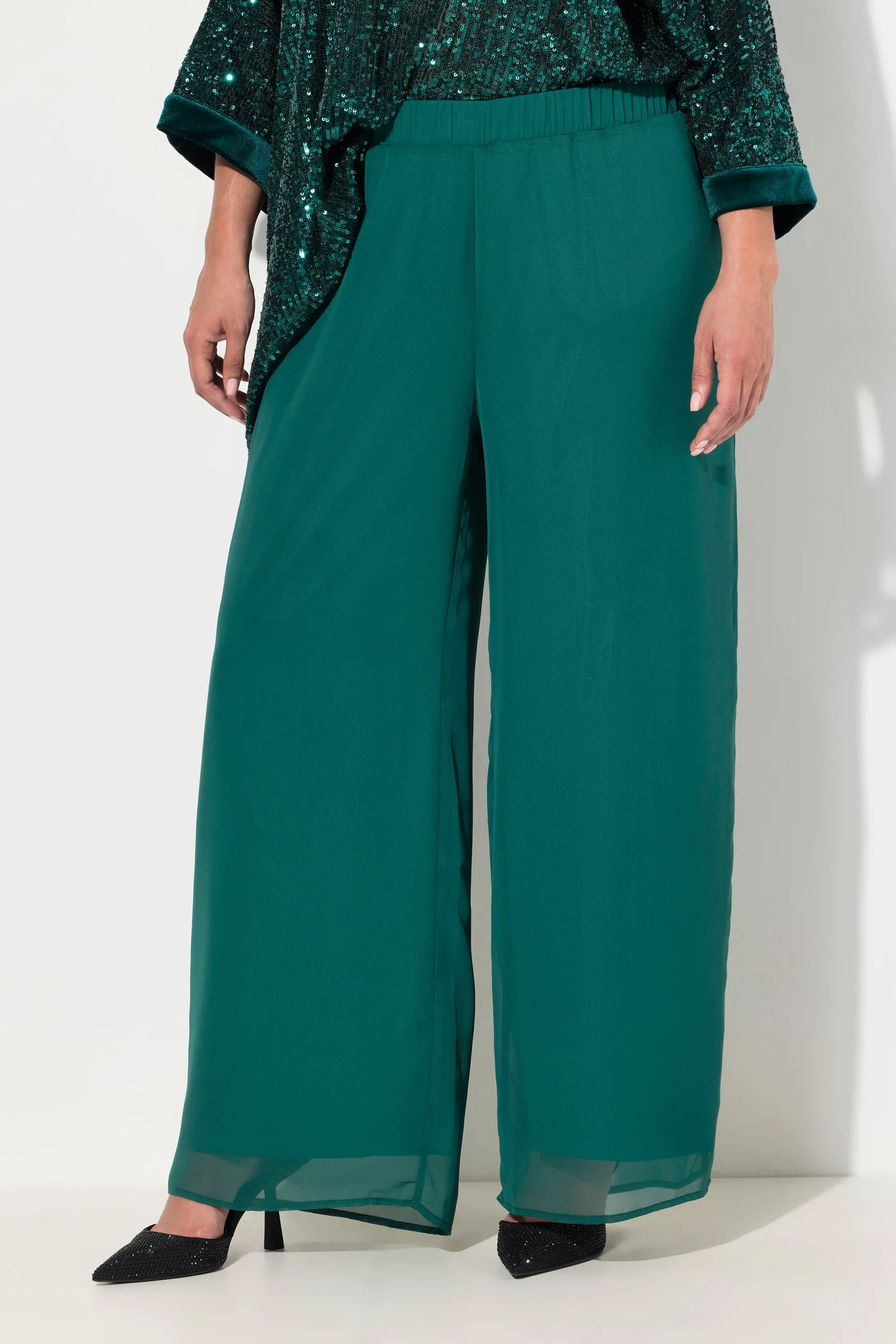 Ulla Popken Chiffon Trousers in Green