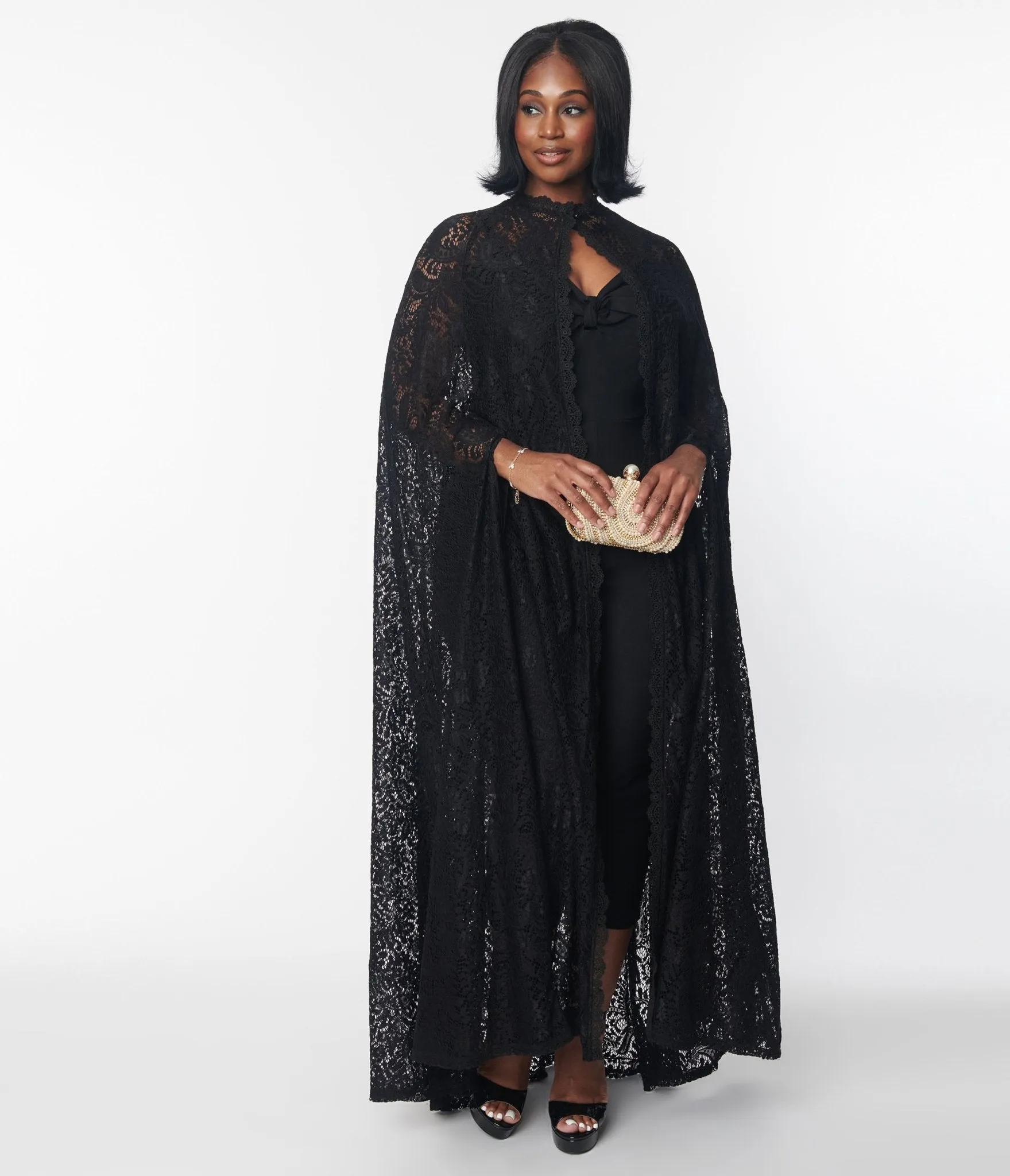 Unique Vintage Black Paisley Lace Cape