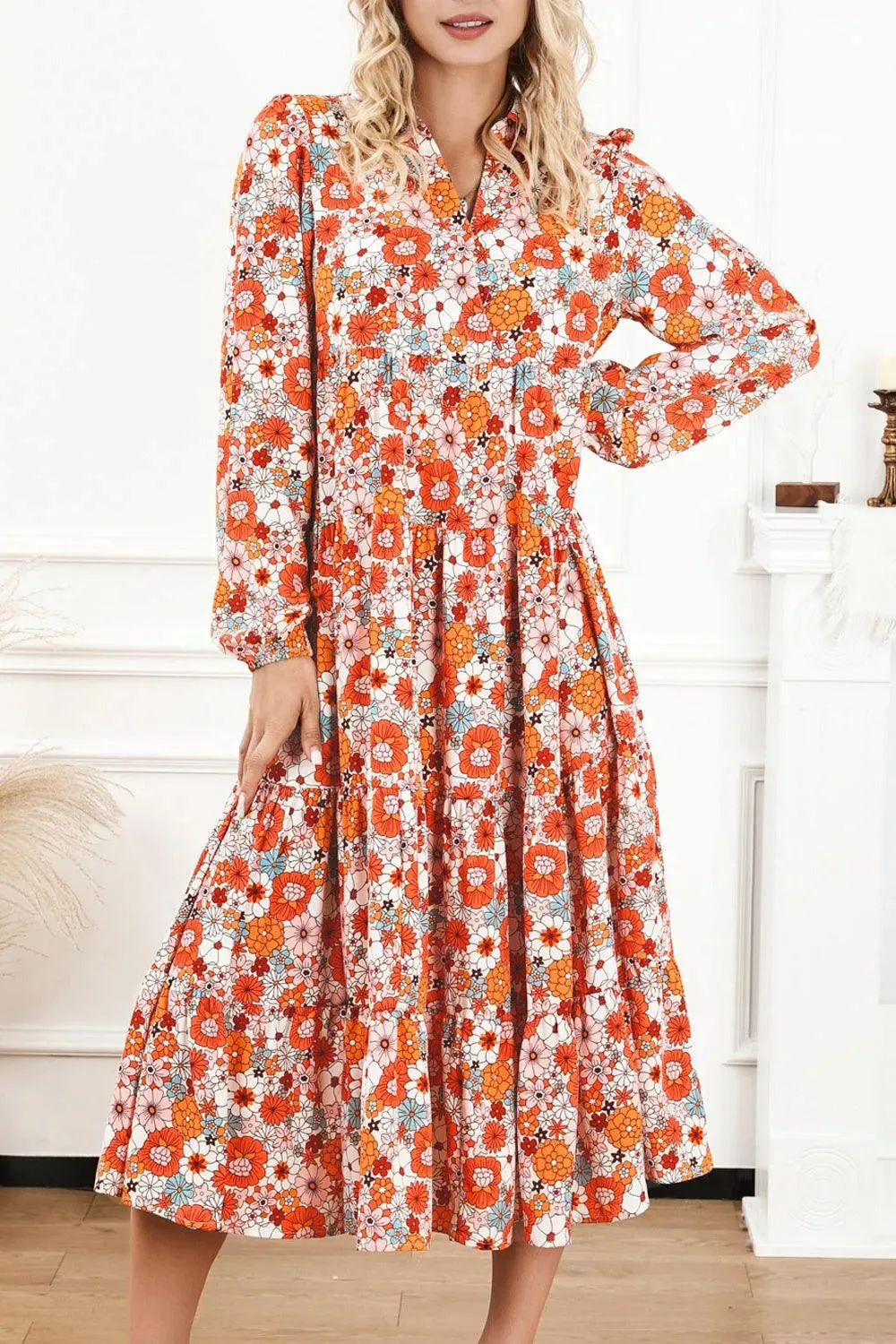 Upgrade Your Wardrobe with a Floral Notched Neck Dress