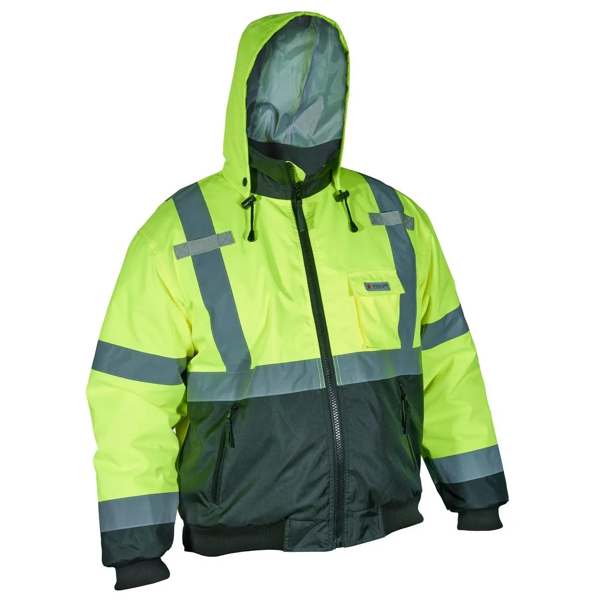 VBBCL3LX3 MCR Safety Value Bomber Jacket, Class 3, Insulated, Lime/black, Zipper Front, 3X-Large