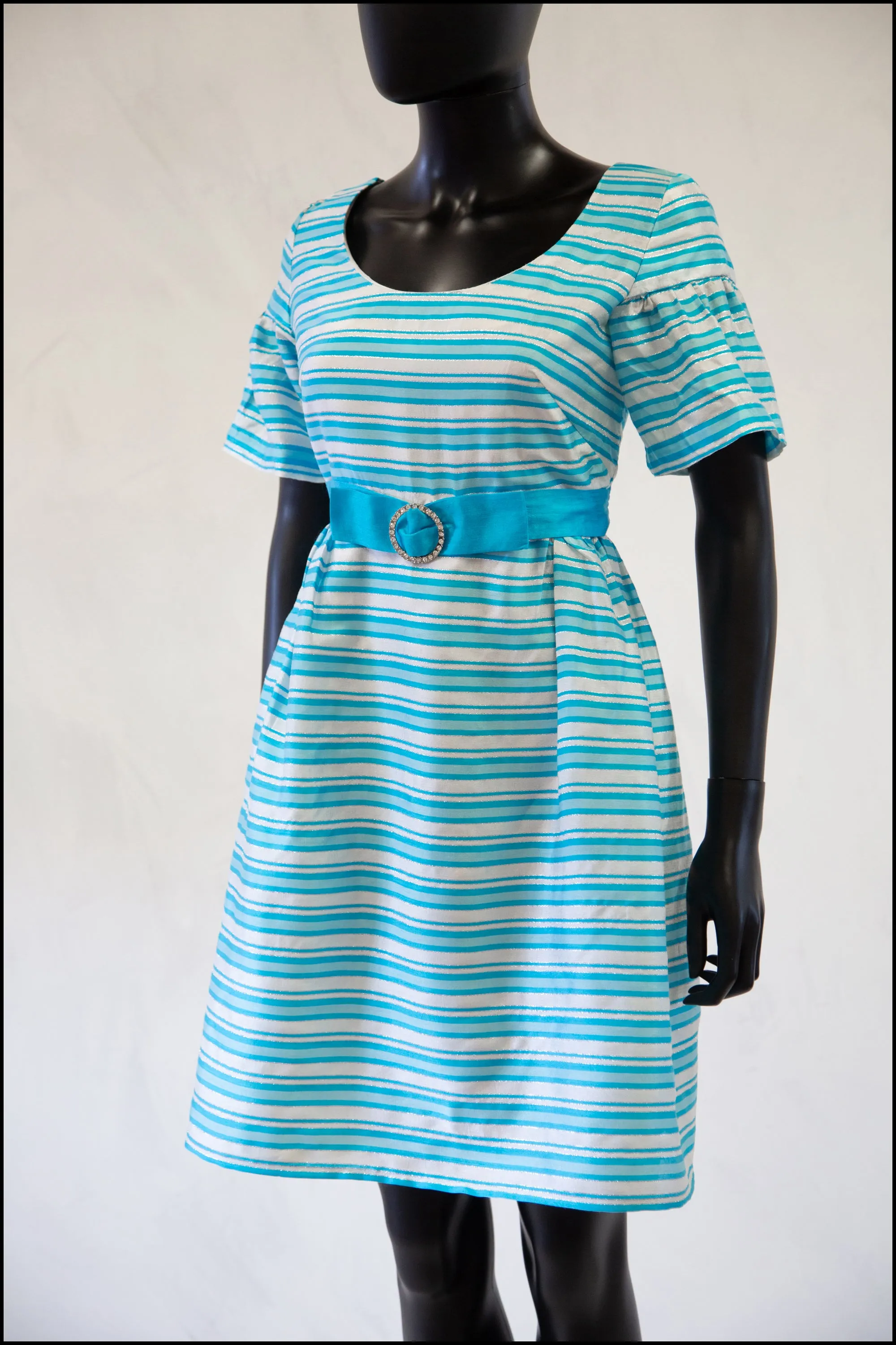 Vintage 1960s Blue Stripe Mini Dress