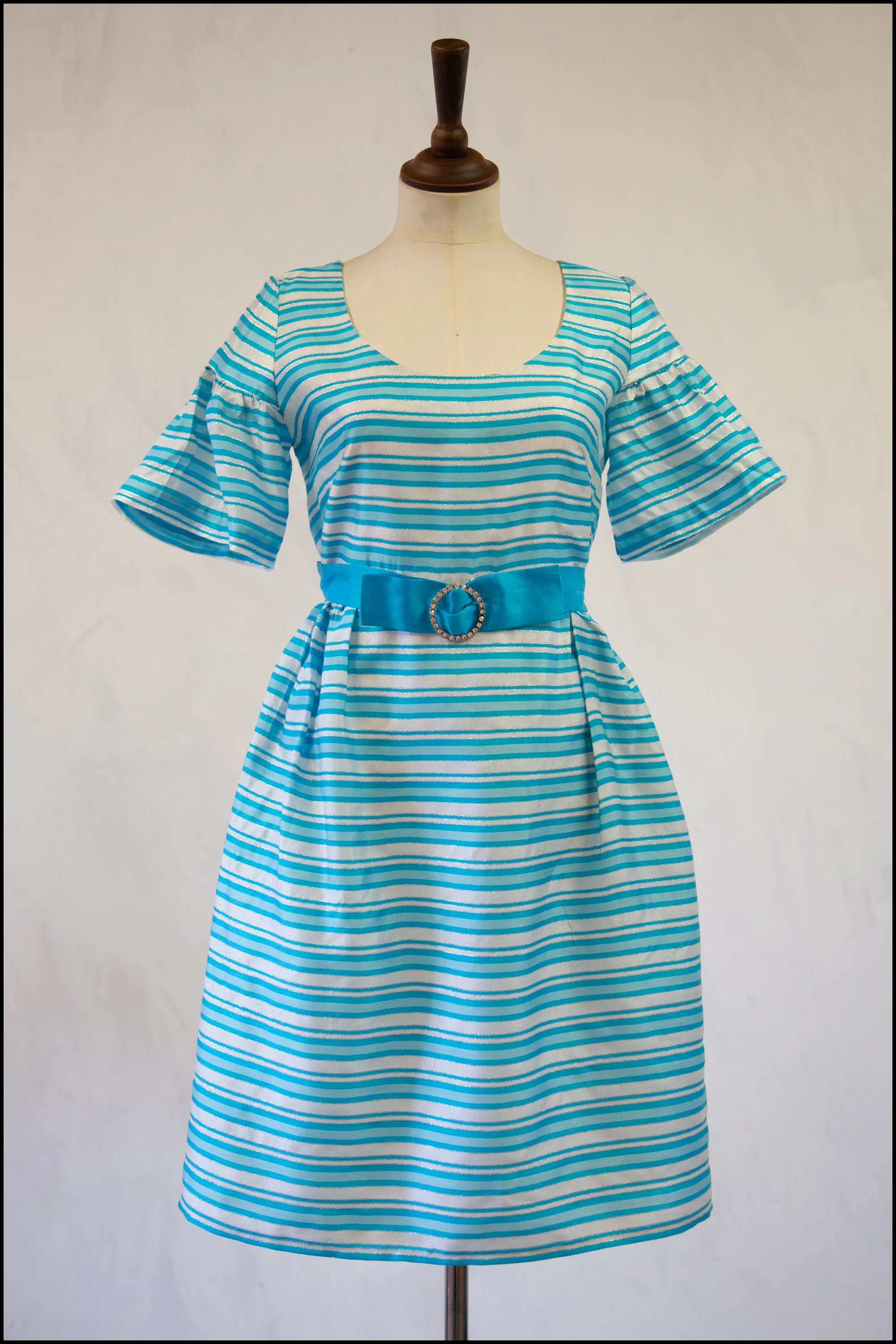 Vintage 1960s Blue Stripe Mini Dress