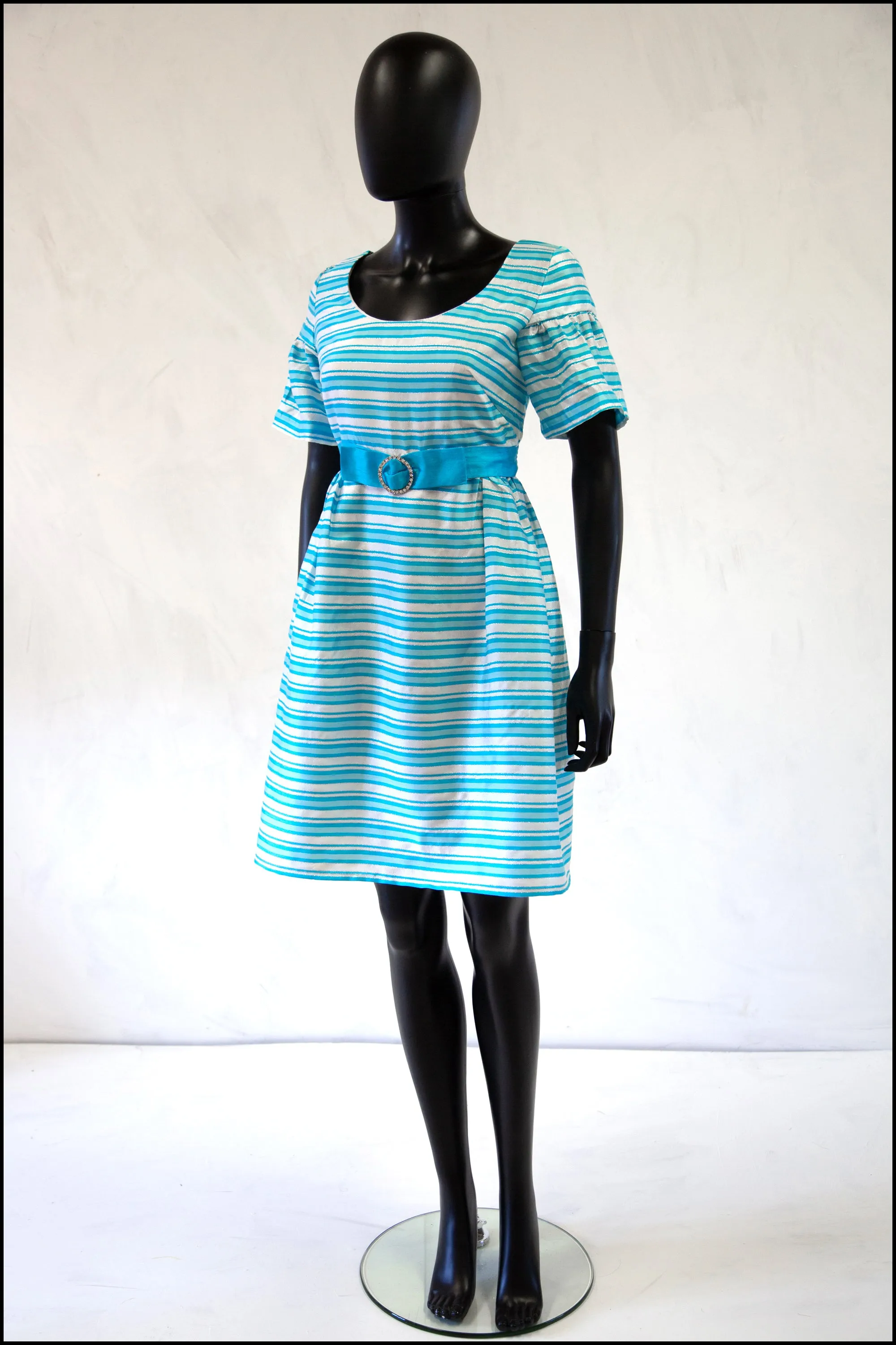 Vintage 1960s Blue Stripe Mini Dress