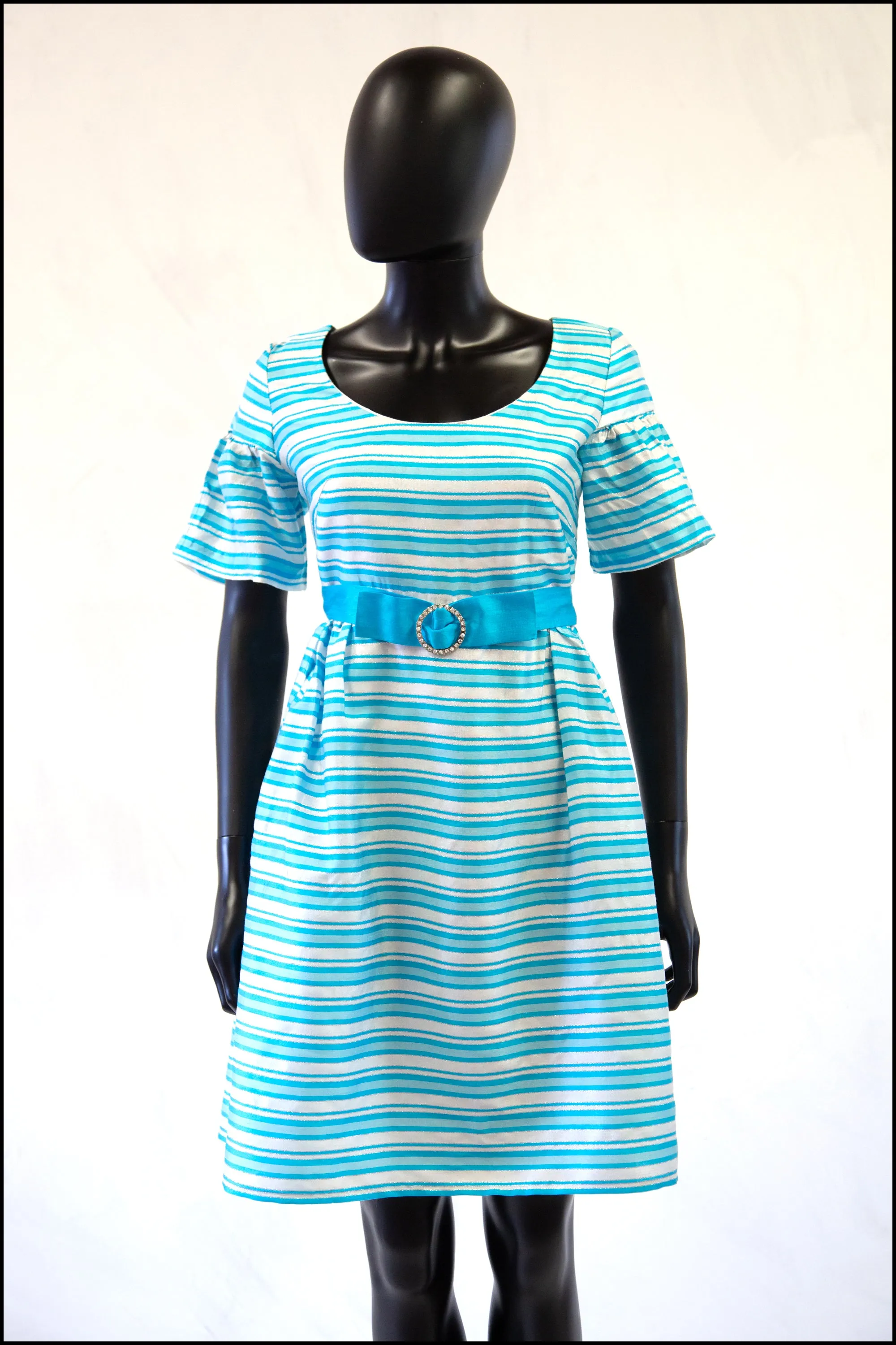 Vintage 1960s Blue Stripe Mini Dress