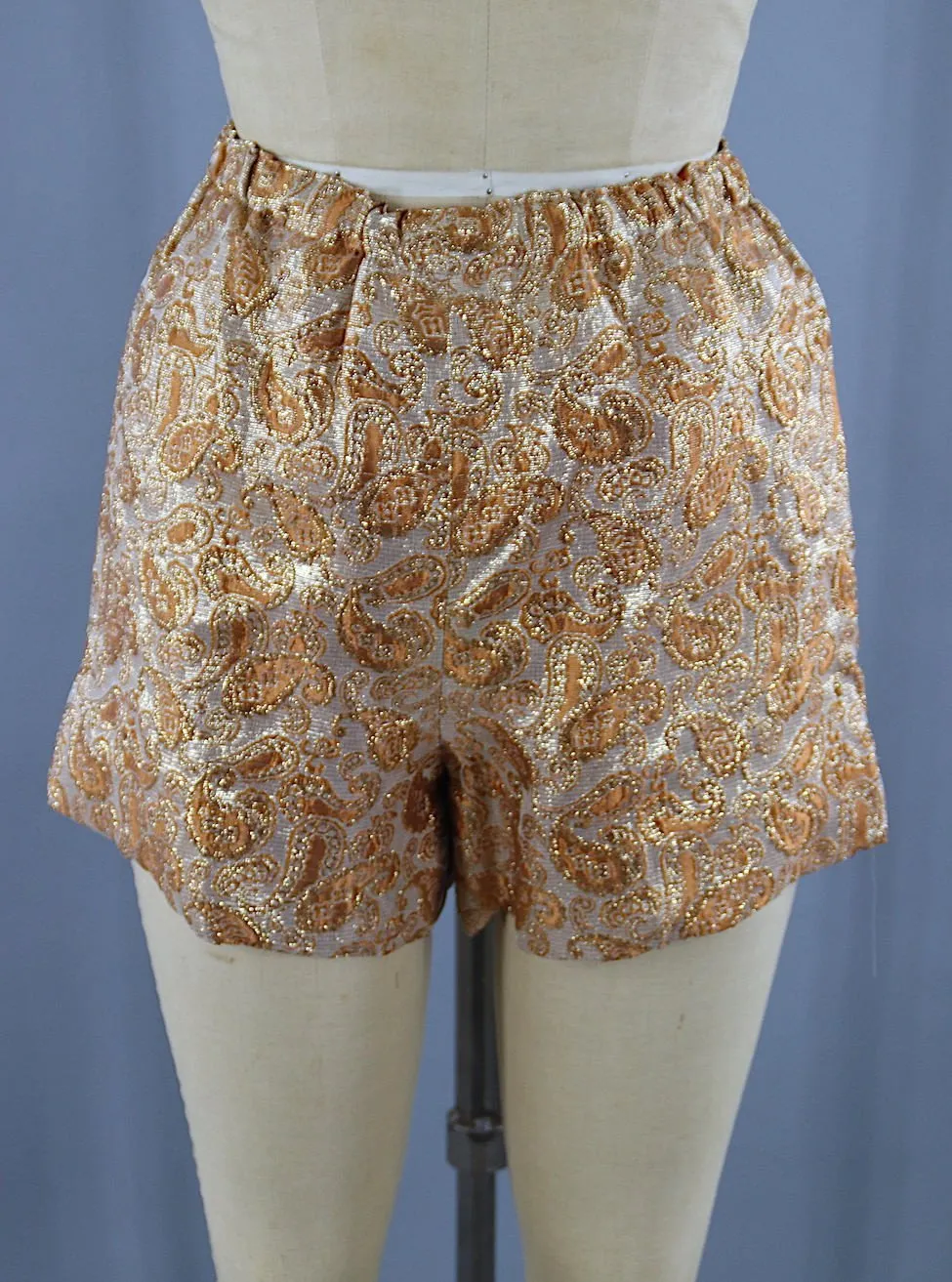 Vintage 1960s Hostess Dress & Shorts Set / Gold Brocade Disco