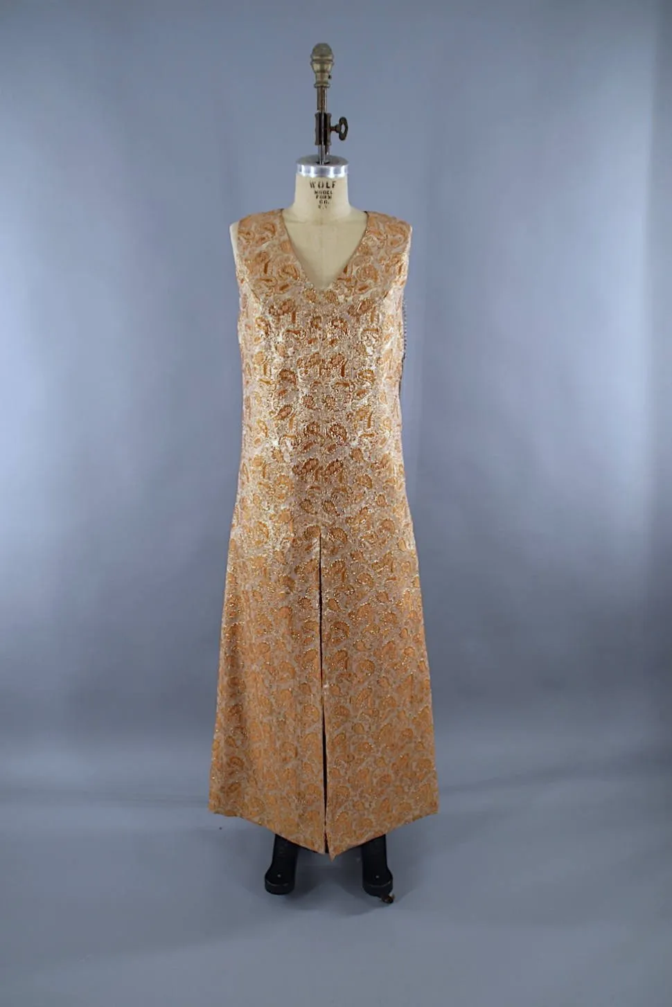 Vintage 1960s Hostess Dress & Shorts Set / Gold Brocade Disco